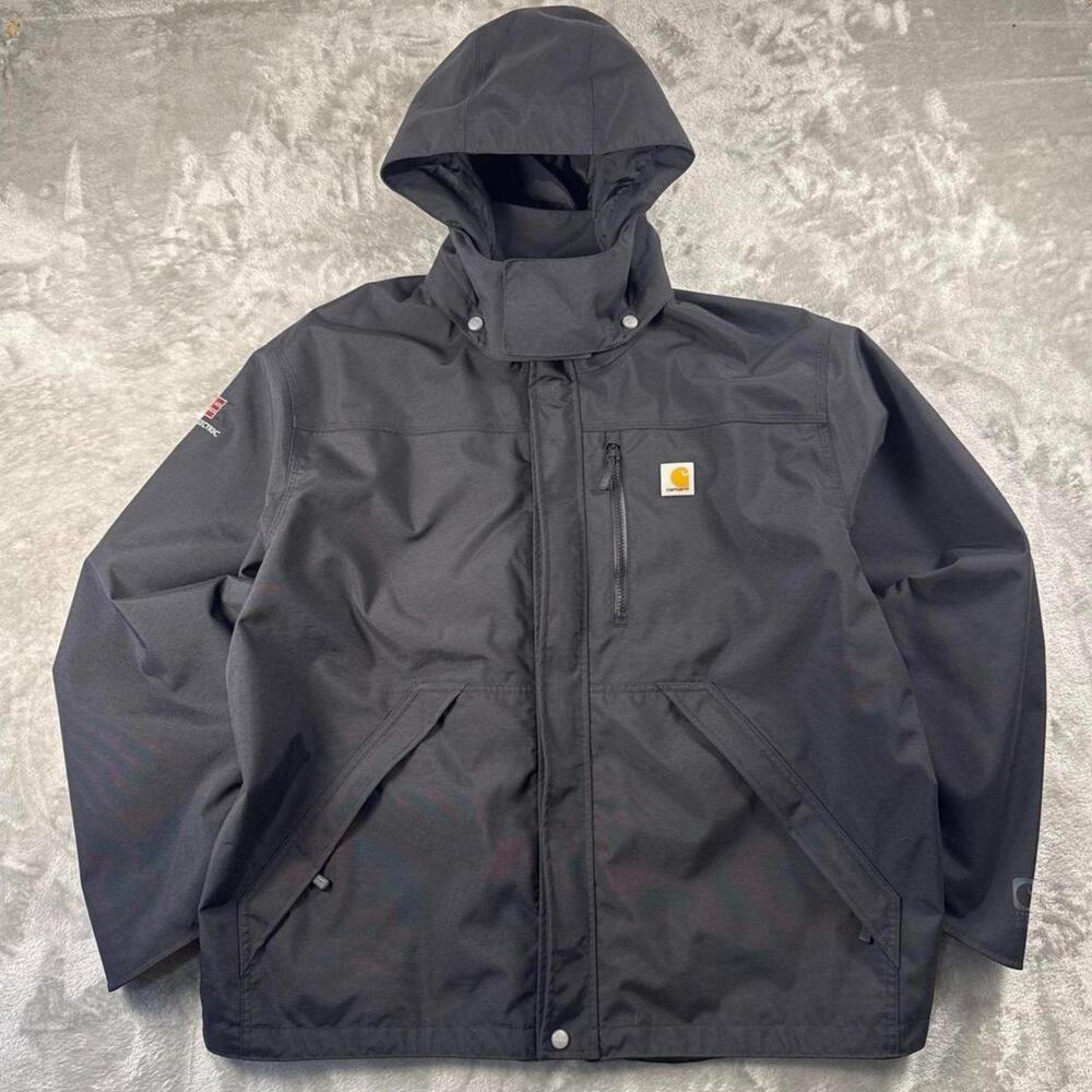 Carhartt J162 001 Storm Defender Rain Jacket Mens XL Regular Black Full Zip